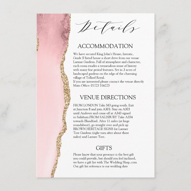 Information om söt  Rosa Agate Modern bröllop Tilläggskort (Framsida)