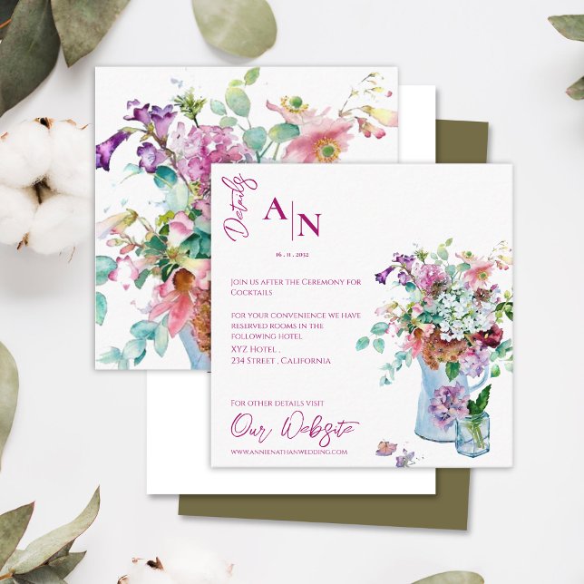 Information om söt Rustic Rosa Blommigt Garden Wed Tilläggskort (Pretty Rustic Pink Floral Garden Wedding Details Enclosure Card)