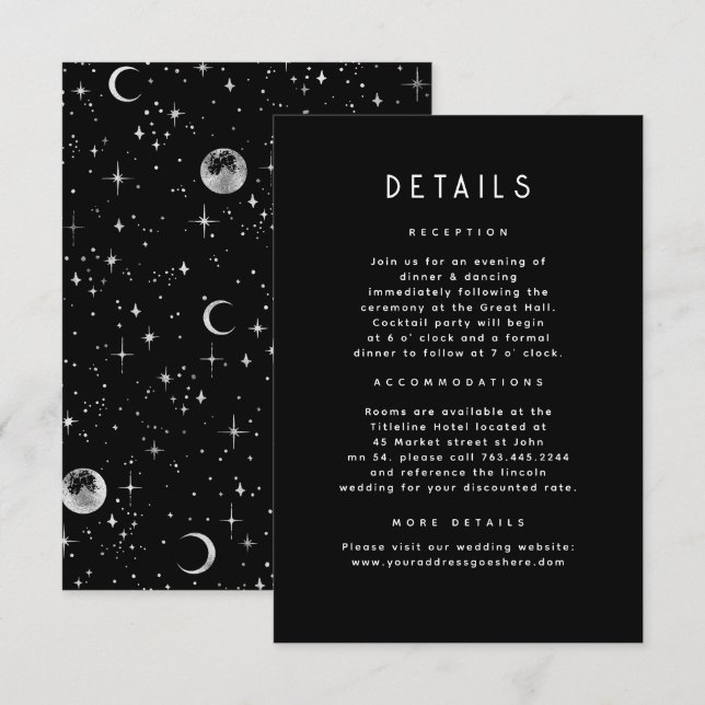 Information om Starry Night Celestial Black Bröllo Tilläggskort (Fram/baksida)