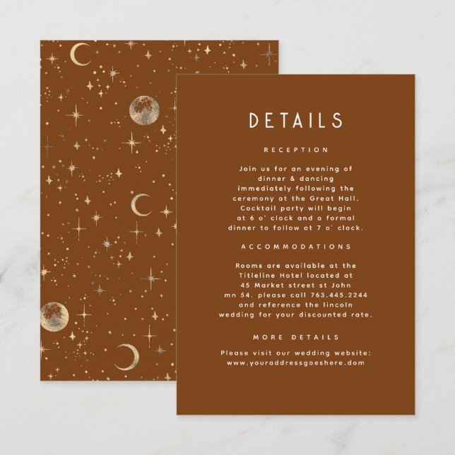 Information om Starry Night Celestial Bröllop Tilläggskort (Fram/baksida)