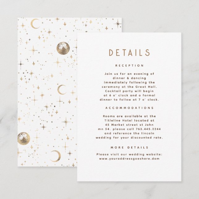 Information om Starry Night Celestial Bröllop Tilläggskort (Fram/baksida)