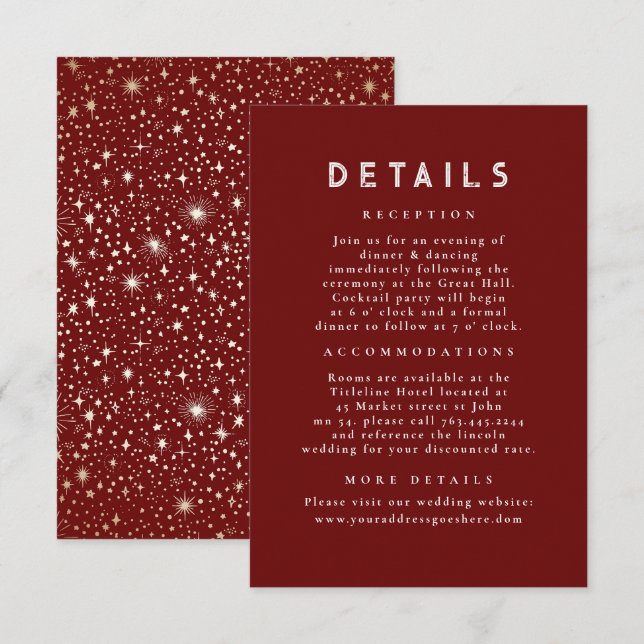 Information om Starry Night Celestial Red Guld Brö Tilläggskort (Fram/baksida)