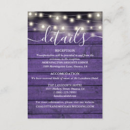 Information om String Ljus Rustic Lila Wood Bröllo Tilläggskort