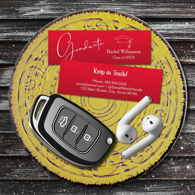 Information om Studenten Namn-klass Röd (Small red Graduation Calling Cards are 3" x 1", hand out to friends keep in touch)