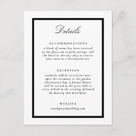Information om svart och vitt Bröllop för elegant Tilläggskort