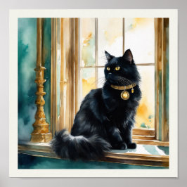 Information om svart persisk vattenfärg för kattva poster