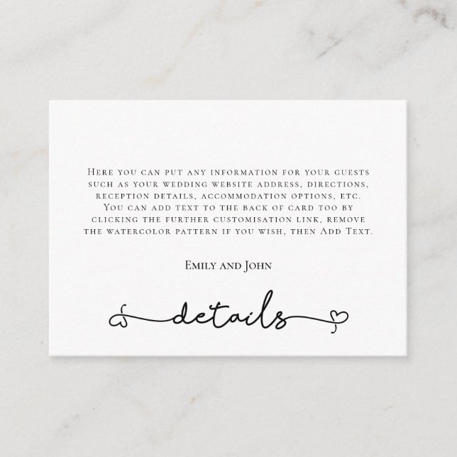 Information om svart typografi av Bröllop Tilläggskort (Framsida)