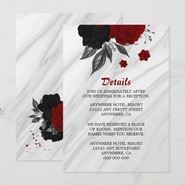 Information om svarta och röda eleganter tilläggskort (Fram/baksida)