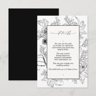 Information om Svartvit Blommigt Bröllop Tilläggskort