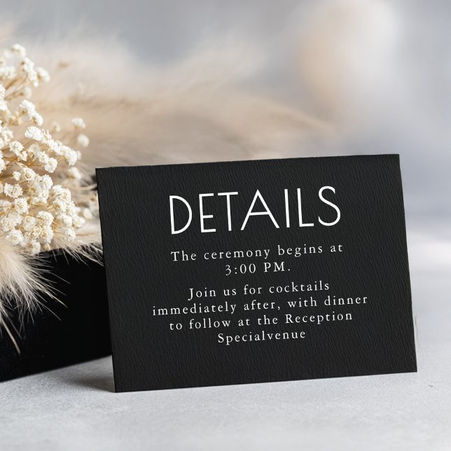 Information om svartvit modern, minimalistisk Bröl Tilläggskort (Black Modern and Elegant Wedding Details Card)
