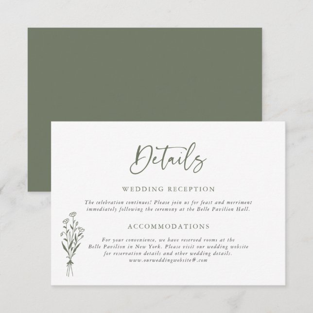 Information om Taupe-Grönten Minimailist Bouquet B Tilläggskort (Fram/baksida)