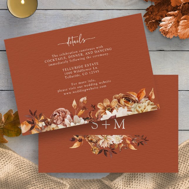 Information om Terracotta Autumn Tilläggskort (Terracotta Autumn Floral Leaves Details Enclosure Card by Painted Paperie)