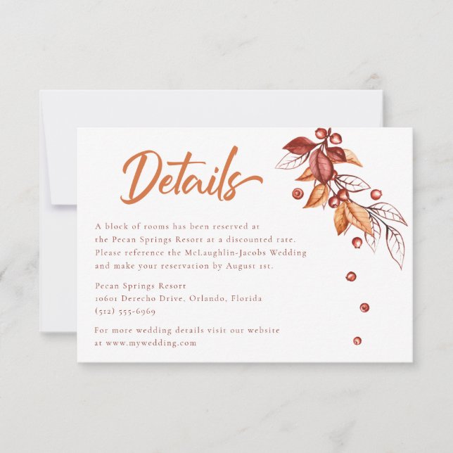 Information om terracotta Bröllop under hösten OSA Kort (Framsida)