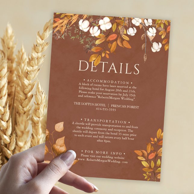 Information om Terracotta Höst löv Boho Fall Weddi Tilläggskort (Skapare uppladdad)