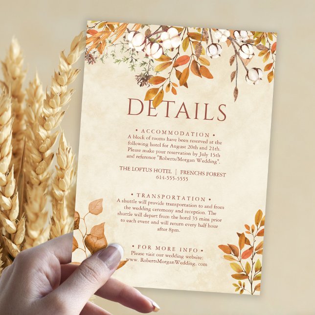 Information om Terracotta Höst löv Boho Fall Weddi Tilläggskort (Skapare uppladdad)