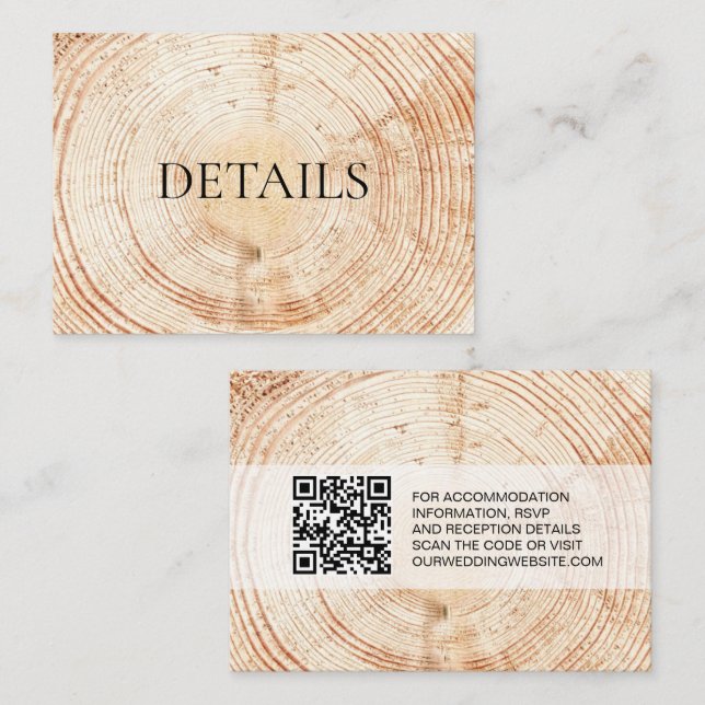 Information om träbete QR-kodmall Rustic Bröllop Tilläggskort (Fram/baksida)