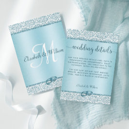 Information om Trendig Blue Glitter Damask Wedding Tilläggskort