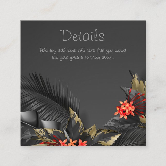 Information om Tropical Black and guld löv Tilläggskort (Framsida)