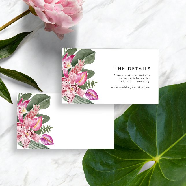 Information om Tropical Bröllop Tilläggskort (Tropical Floral Wedding Details Enclosure Card by Painted Paperie
)