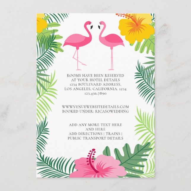 Information om Tropical Rosa Flamingo Bröllop Tilläggskort (Framsida)