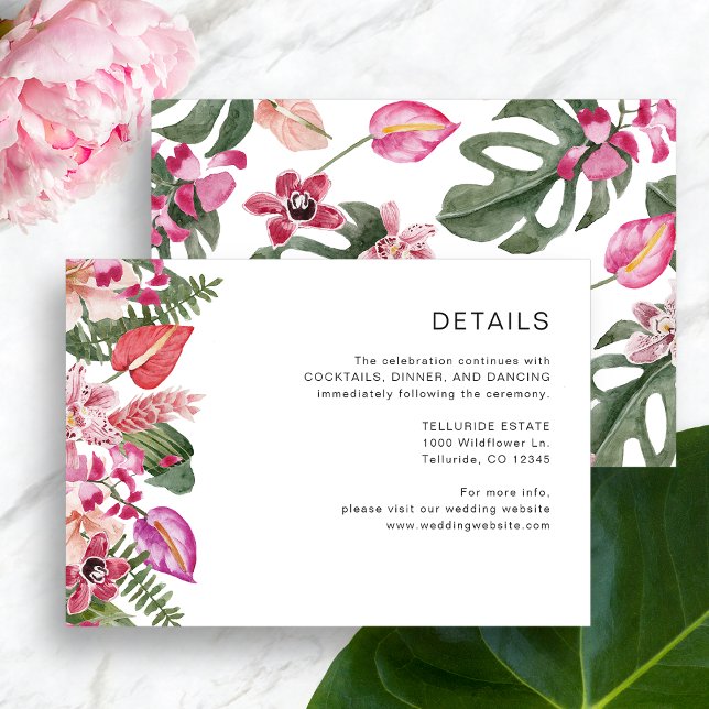 Information om tropisk Blommigt för elegant Tilläggskort (Elegant Tropical Floral Details Enclosure Card by Painted Paperie
)