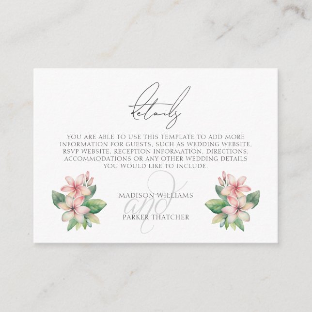 Information om tropisk klossbröllop tilläggskort (Framsida)