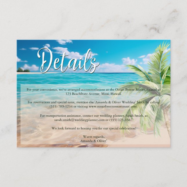 Information om turkos Tides Tropical Beach Wedding Tilläggskort (Framsida)