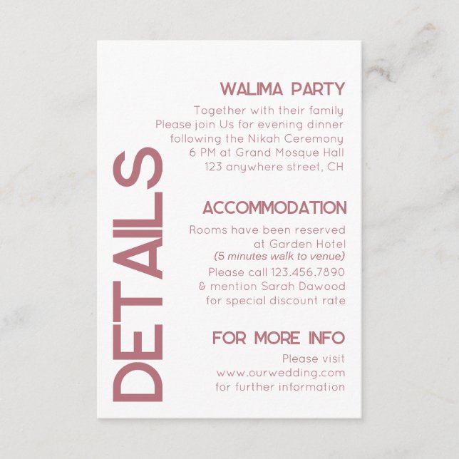 Information om Typografin Bröllop i Vita och Ro Gu Tilläggskort (Framsida)