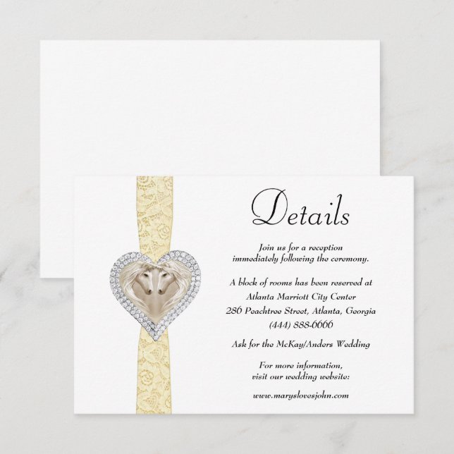 Information om Unicorn Gult Snöre Bröllop Tilläggskort (Fram/baksida)