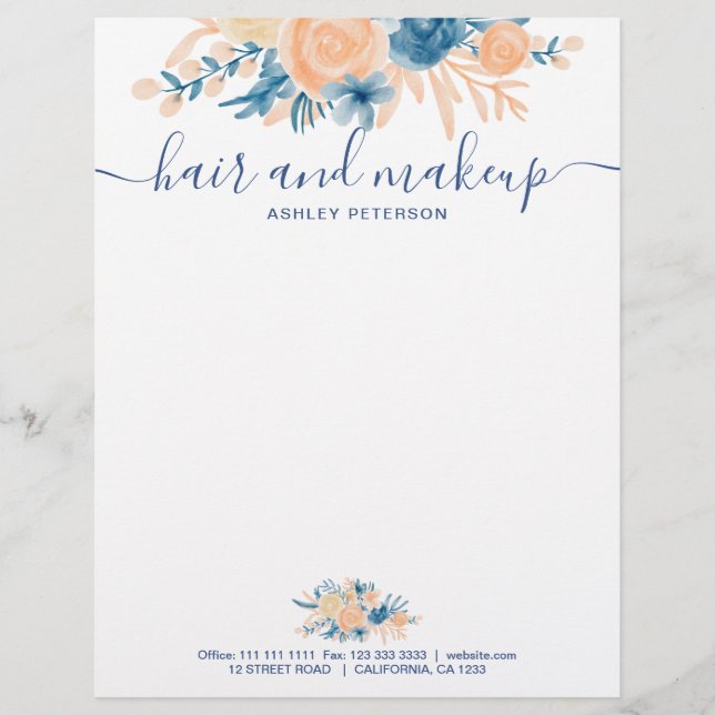 Information om vattenfärg för blå persikofärgad bl brevhuvud (Framsida)