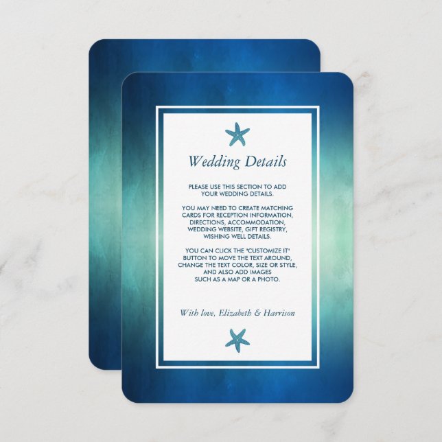 Information om vattenfärg Havsstjärtfenans Beach-b Tilläggskort (Fram/baksida)