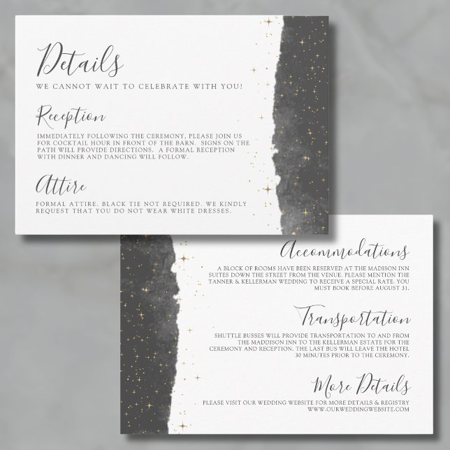 Information om vattenfärg Starry Night Celestial B Tilläggskort (Watercolor Starry Night Details Celestial Wedding Enclosure Card)