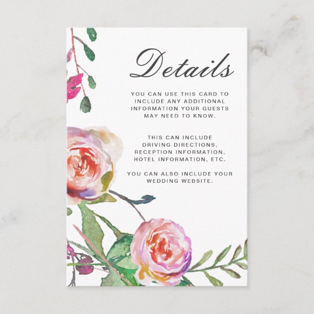 Information om vattenfärgen Blommigt Bröllop gäst  Tilläggskort (Framsida)