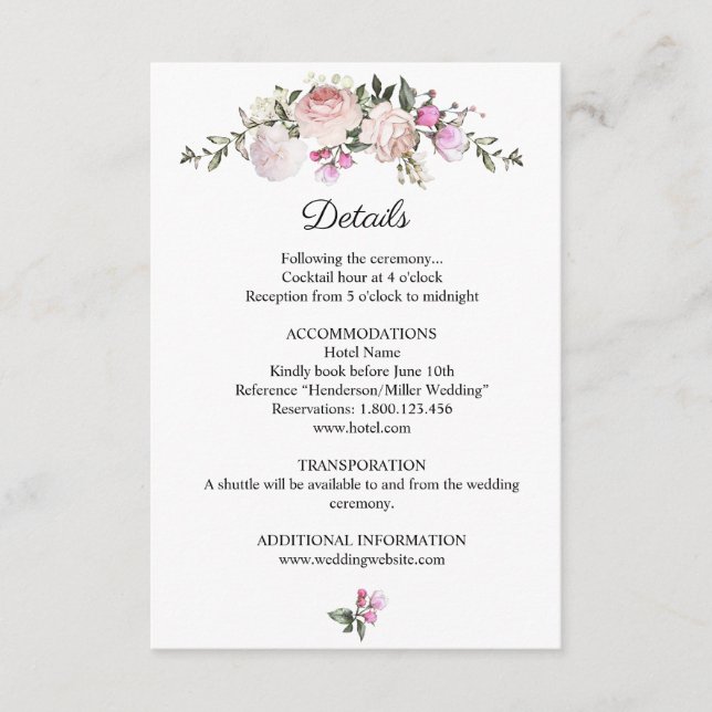Information om vattenfärgen Blommigt Rosa ros Bröl Tilläggskort (Framsida)