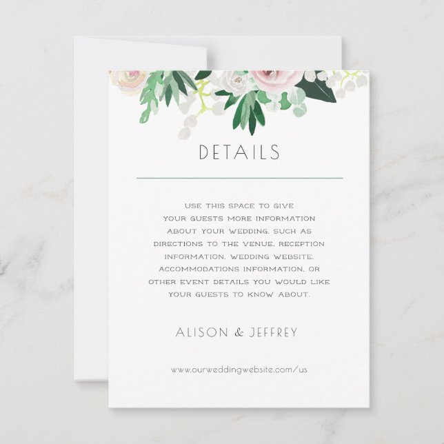 Information om vattenfärgen Blommigt Vit Grönt Brö Inbjudningar (Framsida)