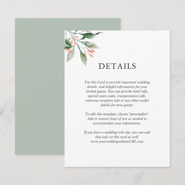 Information om vattenfärgen Bröllop Blommigt med e Inbjudningar (Fram/baksida)