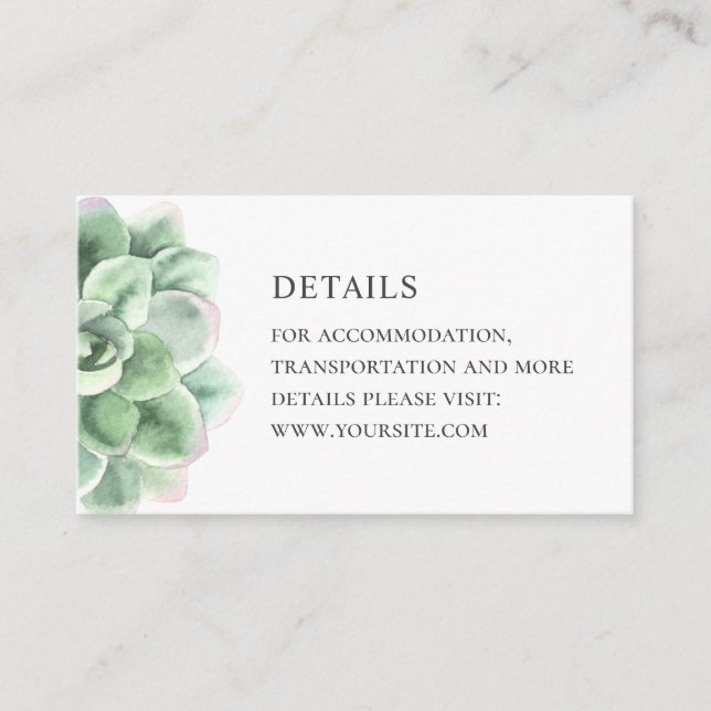 Information om vattenfärgen. Bröllop grönt cactus Tilläggskort (Framsida)