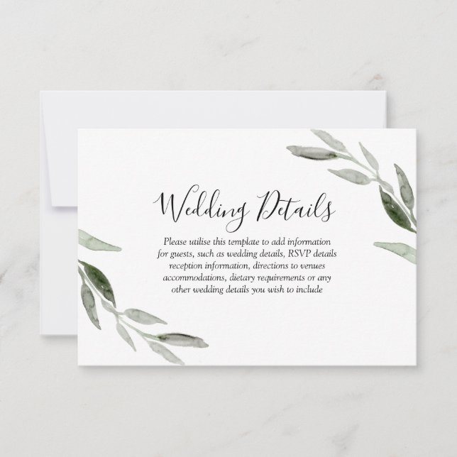 Information om vattenfärgen Grönt Löv Modern Bröll OSA Kort (Framsida)