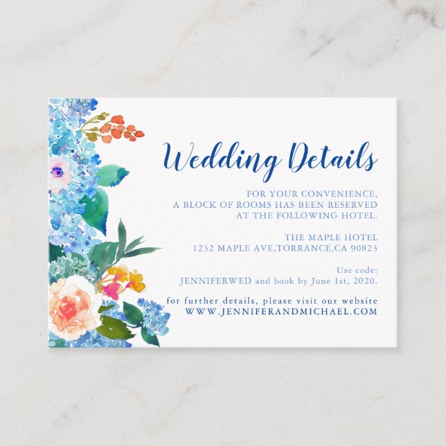 "Information om vattenfärgen Hydrangea Bröllop Tilläggskort (Framsida)