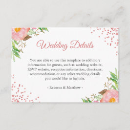 Information om vattenfärgen  Rosa Blommigt Bröllop Tilläggskort