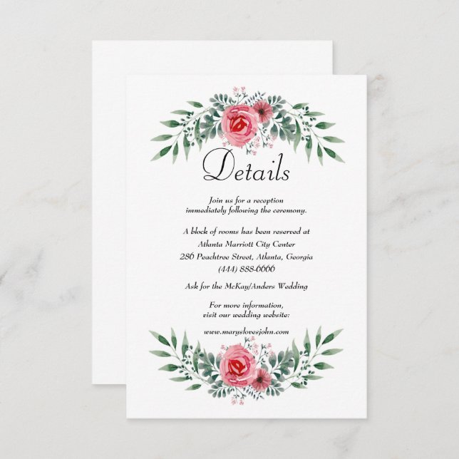 Information om vattenfärgen Rosa ros Greenery Foli Tilläggskort (Fram/baksida)