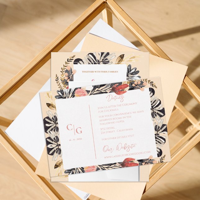 Information om vattenfärgen Rustic Blommigt Bröllo Tilläggskort (Watercolor Rustic Floral Wedding Details Info Enclosure Card)