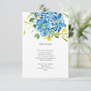 Information om vattenfärgsblå blombukett tilläggskort