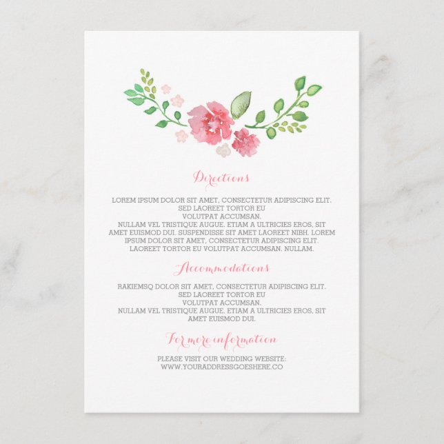 Information om vattenfärgsblommor Bröllop - Inform Tilläggskort (Framsida)