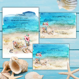 Information om vattenfärgsseashells Beach-bröllop Tilläggskort