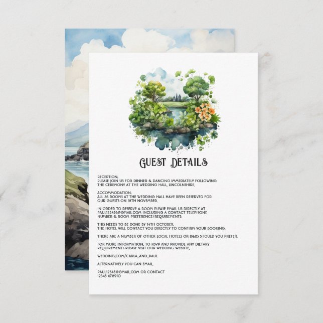 Information om vattentfärg Irland Bröllop gäst Tilläggskort (Fram/baksida)