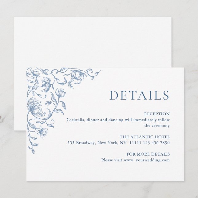 Information om Victorian Ornate Grace Blommigt Blu Tilläggskort (Fram/baksida)