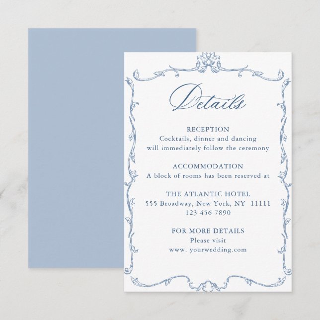 Information om Victorian Ornate Grace Blommigt Blu Tilläggskort (Fram/baksida)