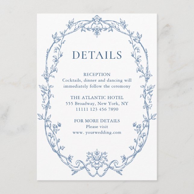 Information om Victorian Ornate Grace Blommigt Blu Tilläggskort (Framsida)