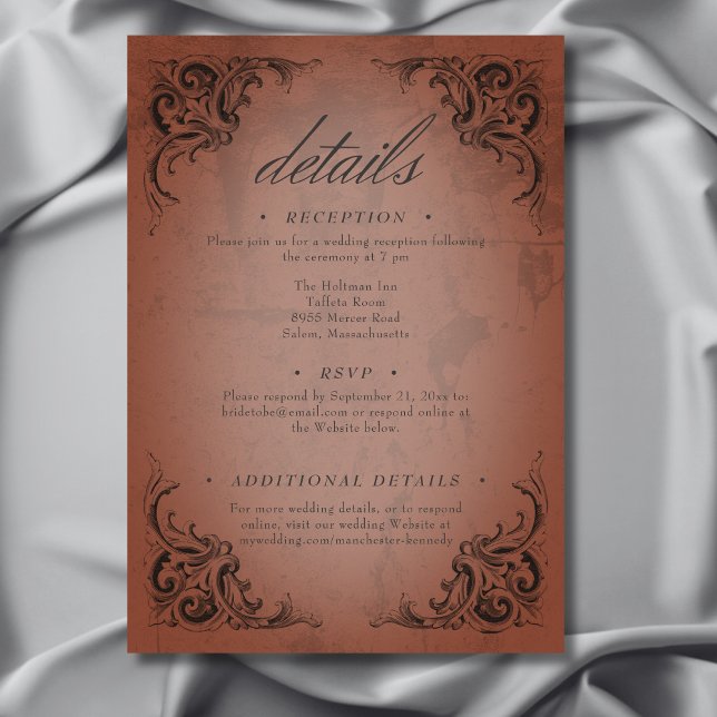Information om vintage Fladdermus till dödsfallet  Tilläggskort (Vintage Bat Until Death Rust Wedding Details Enclosure Card)